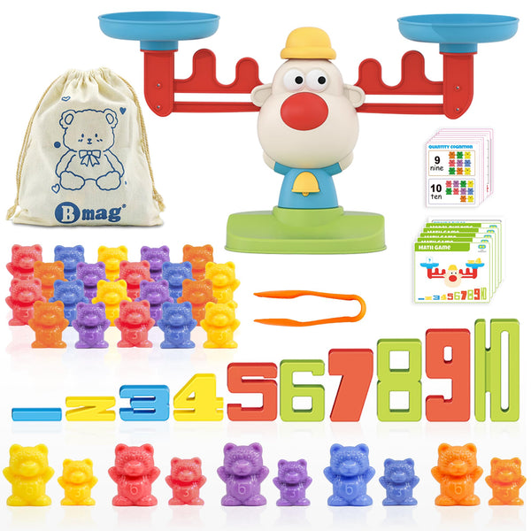 Bmag 3-in-1 Counting Bears and Number Balance Toys, Preschool Math GameKindergarten STEM Learning Activities, Montessori Sorting Toys Educational Gifts for Kids