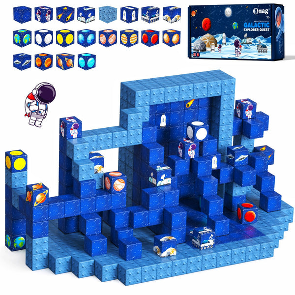 Bmag Magnetic Blocks - 100PCS Space Explorer Toy Set, Magnetic Tiles Building Blocks STEM Construction Toys for Boys & Girls Age 6 7 8 9 10 Christmas Birthday Gifts