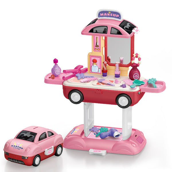 Bmag 40 PCS Kids Vanity Set, Pretend Play Girls Makeup Vanity Table with Mirror, Gift for Girls 3 4 5 6 Years Old, Pink