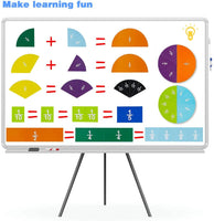 Bmag 156 Pcs Magnetic Fraction Tiles and Circles, Educational Math Manipulatives Learning Games for Elementary School, Fraction Strips & Bars Toys with Bonus Storage Bag