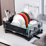 POZIEA Dish Drying Rack, Compact Dish Rack with Drainboard for Kitchen Counter, Durable 304 Stainless Steel Dish Drainer with Adjustable Drainage and Wine Glass Rack