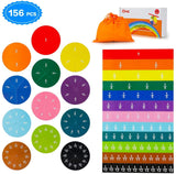 Bmag 156 Pcs Magnetic Fraction Tiles and Circles, Educational Math Manipulatives Learning Games for Elementary School, Fraction Strips & Bars Toys with Bonus Storage Bag