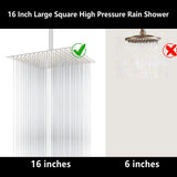 Rain Shower Head, 16 Inch Rainfall Waterfall Shower Head, Stainless Steel High Pressure Square Showerhead with Silicone Nozzle (16, Premium Chrome)