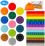 Bmag 186 Pcs Magnetic Fraction Tiles and Circles, Educational Math Manipulatives Learning Games for Elementary School, Fraction Strips & Bars Toys with Bonus Storage Bag