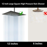Rain Shower Head, 12 Inch Large Rainfall Waterfall Shower Head Made of 304 Stainless Steel, High Pressure Square Showerhead with Silicone Nozzle, Matte Black Finish
