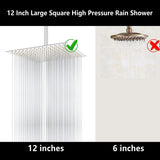 Rain Shower Head, 12 Inch Large Rainfall Waterfall Shower Head Made of 304 Stainless Steel, High Pressure Square Showerhead with Silicone Nozzle, Premium Chrome Finish
