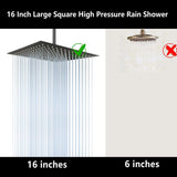 Rain Shower Head, 16 Inch Large Rainfall Waterfall Shower Head Made of 304 Stainless Steel, High Pressure Square Showerhead with Silicone Nozzle, Matte Black Finish