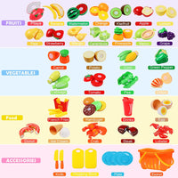 88PCS Cutting Play Food Sets for Kids, Pretend Play Kitchen Toys Accessories with Storage Basket, Plastic Fruits & Vegetables, Educational Toy for Toddlers Girls Boys Birthday Gifts