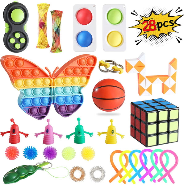 28 Pack Sensory Toys Set, Relieves Stress and Anxiety Fidget Toy for Children Adults, Perfect for Classroom Reward with Gift Box