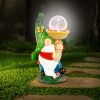 WOGOON Garden Gnome Statue Outdoor Decor, Resin Gnome Figurine Holding Bright Solar-Powered Light Up Glass Orb, Outside Decorations Spring Autumn Art Sculpture Ornaments for Patio Yard Lawn Pond