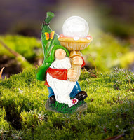 WOGOON Garden Gnome Statue Outdoor Decor, Resin Gnome Figurine Holding Bright Solar-Powered Light Up Glass Orb, Outside Decorations Spring Autumn Art Sculpture Ornaments for Patio Yard Lawn Pond