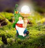 WOGOON Garden Gnome Statue Outdoor Decor, Resin Gnome Figurine Holding Bright Solar-Powered Light Up Glass Orb, Outside Decorations Spring Autumn Art Sculpture Ornaments for Patio Yard Lawn Pond