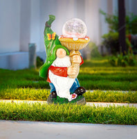 WOGOON Garden Gnome Statue Outdoor Decor, Resin Gnome Figurine Holding Bright Solar-Powered Light Up Glass Orb, Outside Decorations Spring Autumn Art Sculpture Ornaments for Patio Yard Lawn Pond