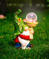 WOGOON Garden Gnome Statue Outdoor Decor, Resin Gnome Figurine Holding Bright Solar-Powered Light Up Glass Orb, Outside Decorations Spring Autumn Art Sculpture Ornaments for Patio Yard Lawn Pond