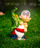 WOGOON Garden Gnome Statue Outdoor Decor, Resin Gnome Figurine Holding Bright Solar-Powered Light Up Glass Orb, Outside Decorations Spring Autumn Art Sculpture Ornaments for Patio Yard Lawn Pond
