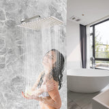 Rain Shower Head, 12 Inch Large Rainfall Waterfall Shower Head Made of 304 Stainless Steel, High Pressure Square Showerhead with Silicone Nozzle, Premium Chrome Finish
