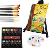 Lvoees Acrylic Paint Set, 49 PCS Professional Painting Supplies, 24 Colors with 12 Paint Brushes, Metal Easel, Canvases, Palette, Paint Knives, Acrylic Pad, Art Sponges for Beginners and Hobbyists