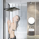 Rain Shower Head, 16 Inch Large Rainfall Waterfall Shower Head Made of 304 Stainless Steel, High Pressure Square Showerhead with Silicone Nozzle, Matte Black Finish