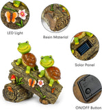 Garden Turtle Figurines Outdoor Decorations, Solar Powered Sweet Frog Face Turtles Resin Statue with 4 LED Lights, Garden Art Spring Fall Winter Christmas Decor for Patio Lawn Yard