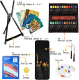 Lvoees Acrylic Paint Set, 49 PCS Professional Painting Supplies, 24 Colors with 12 Paint Brushes, Metal Easel, Canvases, Palette, Paint Knives, Acrylic Pad, Art Sponges for Beginners and Hobbyists
