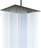 Rain Shower Head, 16 Inch Large Rainfall Waterfall Shower Head Made of 304 Stainless Steel, High Pressure Square Showerhead with Silicone Nozzle, Matte Black Finish