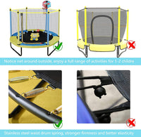 60" Trampoline for Kids, 5FT Indoor Outdoor Trampoline with Enclosure Net, Mini Baby Toddler Trampoline with Basketball Hoop, Recreational Trampolines Birthday Gifts for Children.