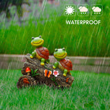 Garden Turtle Figurines Outdoor Decorations, Solar Powered Sweet Frog Face Turtles Resin Statue with 4 LED Lights, Garden Art Spring Fall Winter Christmas Decor for Patio Lawn Yard