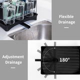 POZIEA Dish Drying Rack, Compact Dish Rack with Drainboard for Kitchen Counter, Durable 304 Stainless Steel Dish Drainer with Adjustable Drainage and Wine Glass Rack