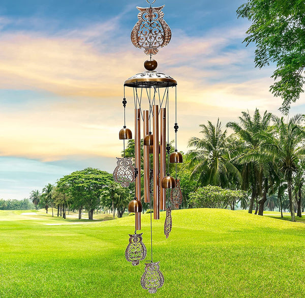 WOGOON Wind Chimes Outdoor Decor, Personalized Outside Large Copper Sympathy Hanging Owl Wind Chime Housewarming Gifts, Aluminum Tubes Memorial Bell Chimes for Garden Home Yard Patio Decorations