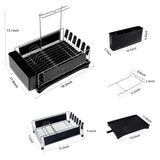 POZIEA Dish Drying Rack, Compact Dish Rack with Drainboard for Kitchen Counter, Durable 304 Stainless Steel Dish Drainer with Adjustable Drainage and Wine Glass Rack